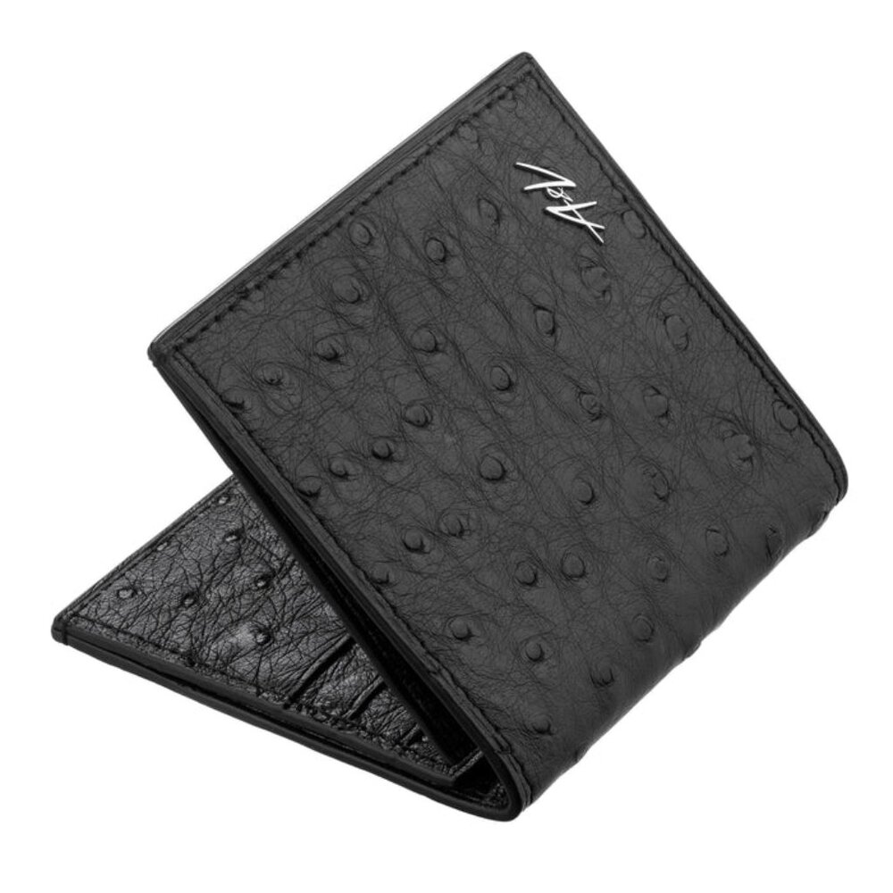 Handmade Ostrich Leather Slim Wallet – Raven Luxury Minimalist Wallet